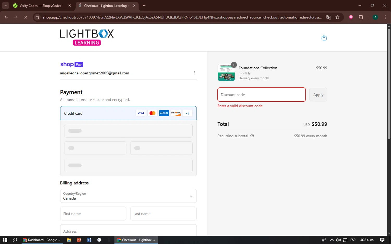 Lightbox Learning at Home promo code screenshot showing code topoff applied at Lightbox Learning at Home checkout page. Uploaded by SimplyCodes community member zizu55 on Jul 16, 2025