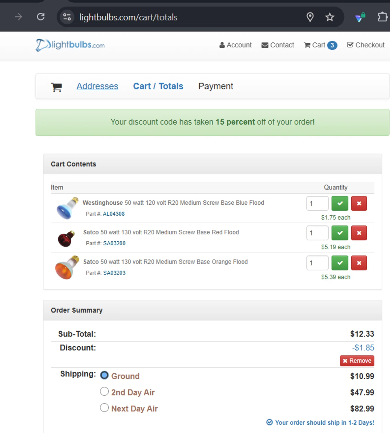 Light Bulbs promo code screenshot showing code 63244 applied at Light Bulbs checkout page. Uploaded by SimplyCodes community member RafaLB on Jul 3, 2025