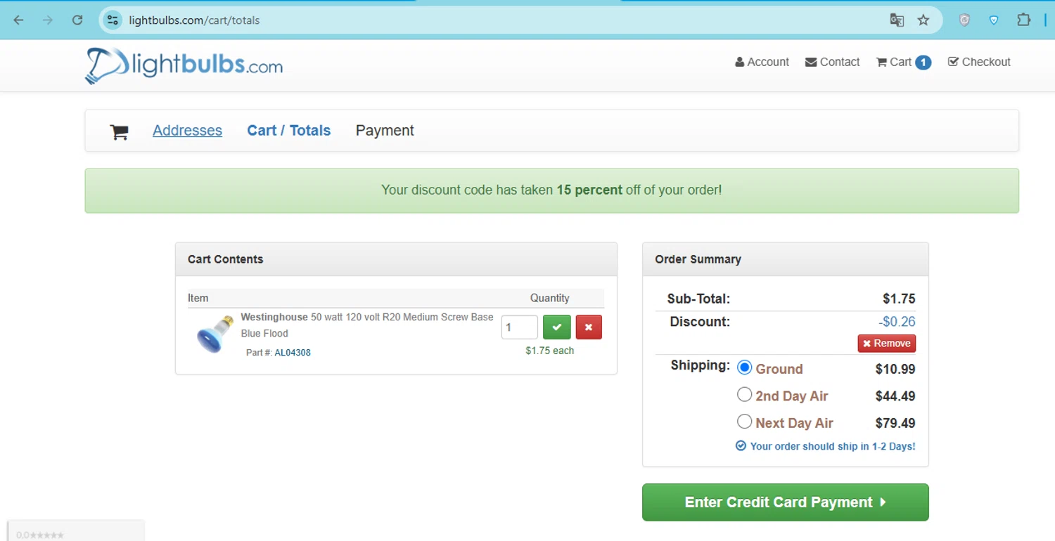 Light Bulbs promo code screenshot showing code 63244 applied at Light Bulbs checkout page. Uploaded by SimplyCodes community member carol_lameda on Jun 25, 2025