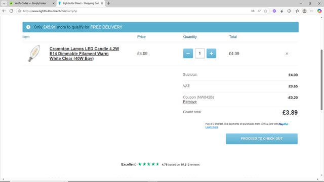 Lightbulbs Direct checkout page showing Lightbulbs Direct discount code box | Screenshot taken by SimplyCodes community member on Jul 23, 2025