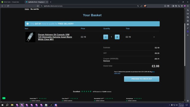 Lightbulbs Direct checkout page showing Lightbulbs Direct discount code box | Screenshot taken by SimplyCodes community member on Aug 21, 2025