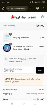 Lighter USA coupon verification screenshot