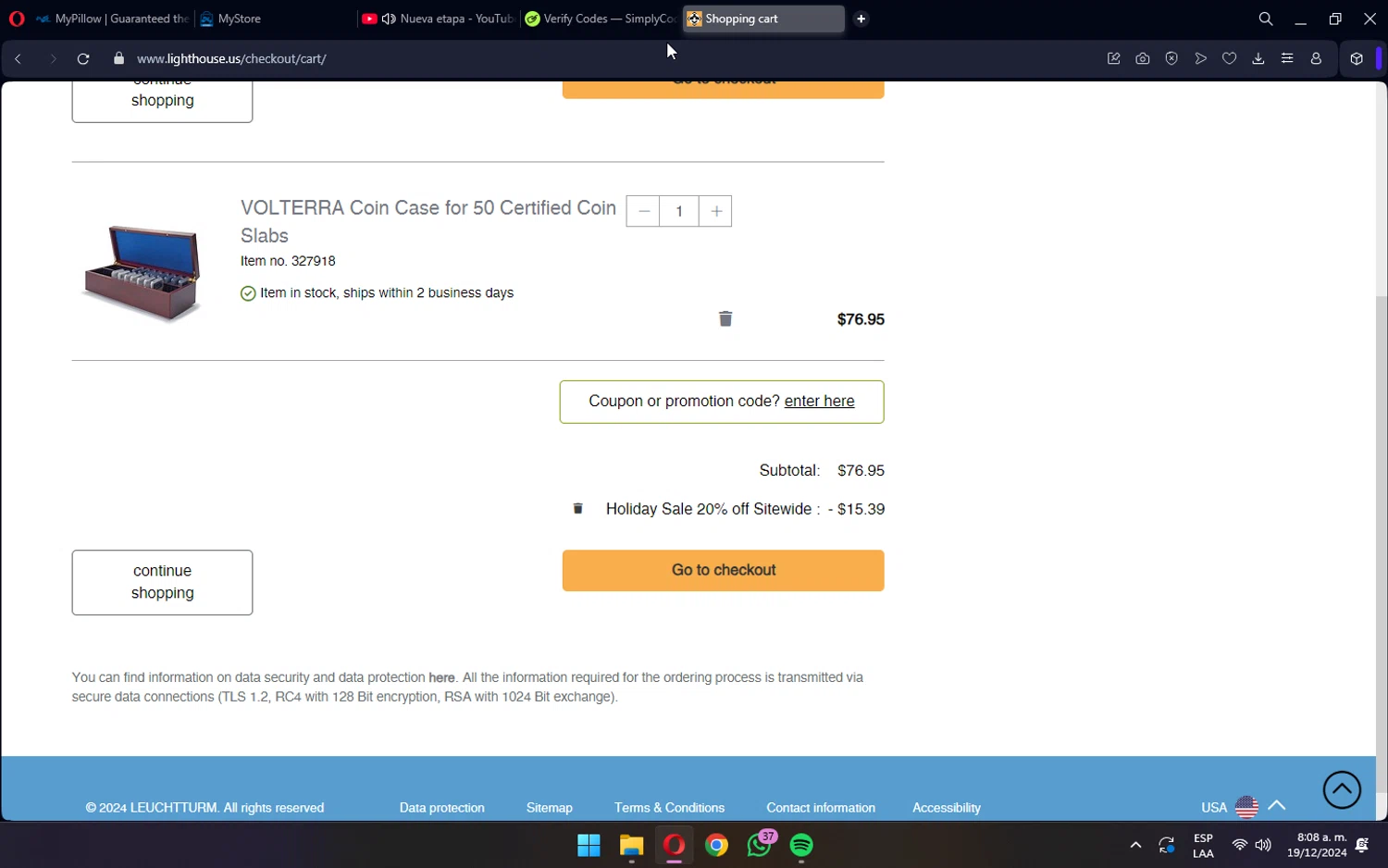 Lighthouse checkout page showing Lighthouse promo code box | Screenshot taken by SimplyCodes community member on Dec 19, 2024
