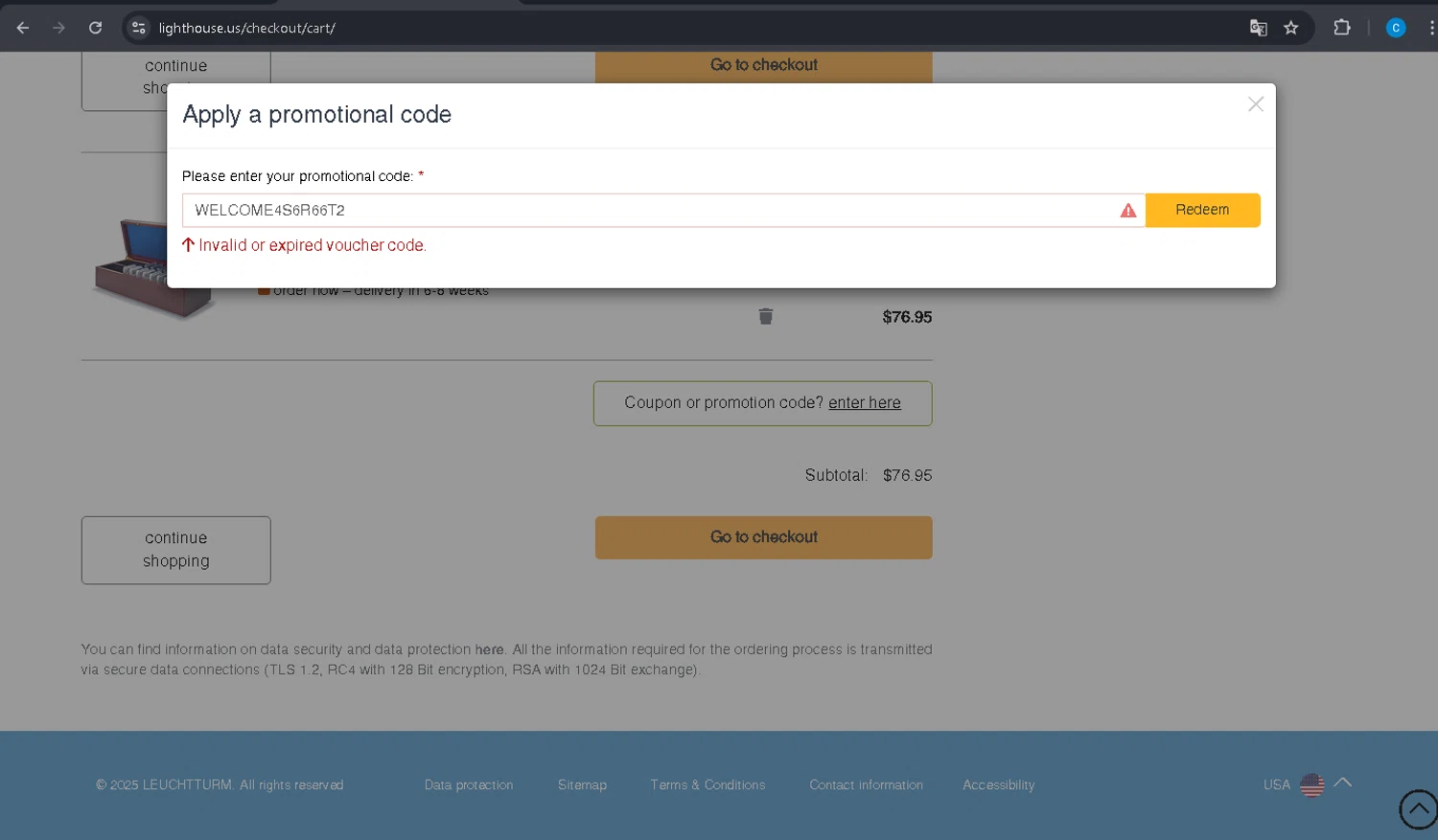 Lighthouse promo code screenshot showing code WELCOME4S6R66T2 applied at Lighthouse checkout page. Uploaded by SimplyCodes community member PromoBoss9319 on Jul 16, 2025