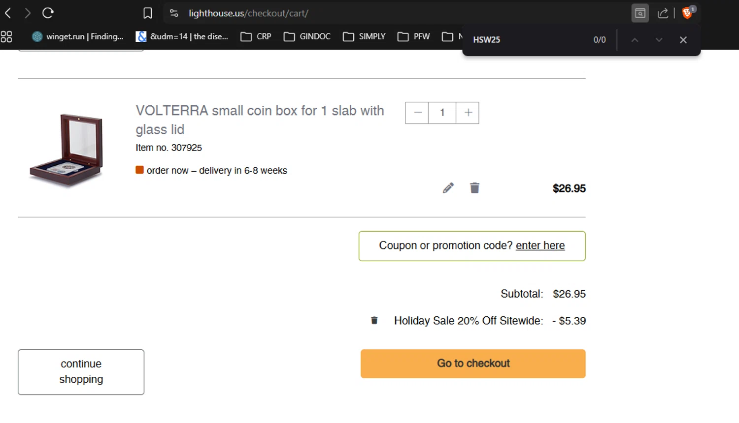Lighthouse promo code screenshot showing code HSW25 applied at Lighthouse checkout page. Uploaded by SimplyCodes community member RickhiK on Nov 15, 2025
