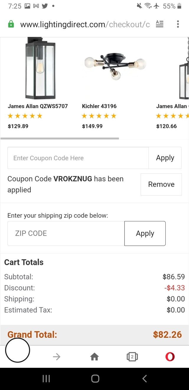 Lighting Direct checkout page showing Lighting Direct coupon code box | Screenshot taken by SimplyCodes community member on May 3, 2021
