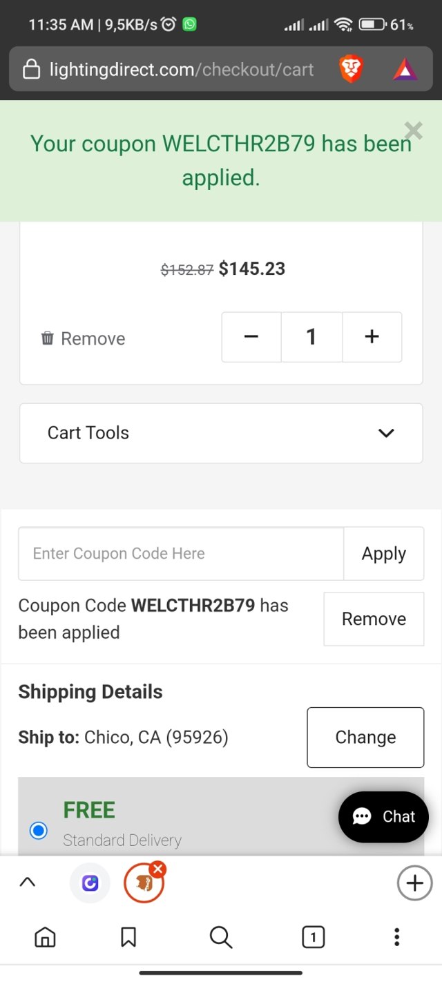 Lighting Direct checkout page showing Lighting Direct coupon code box | Screenshot taken by SimplyCodes community member on Jun 6, 2022