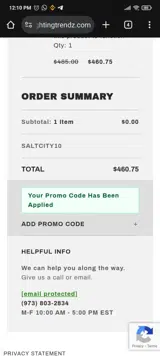 SALTCITY10 coupon verification screenshot