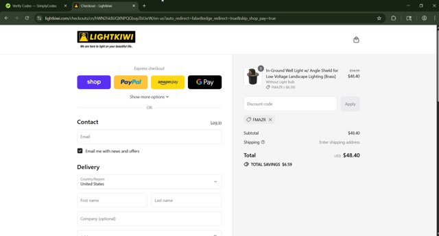 Lightkiwi checkout page showing Lightkiwi promo code box | Screenshot taken by SimplyCodes community member on Sep 7, 2025