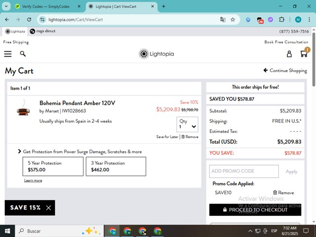 Lightopia checkout page showing Lightopia coupon code box | Screenshot taken by SimplyCodes community member on Aug 21, 2025