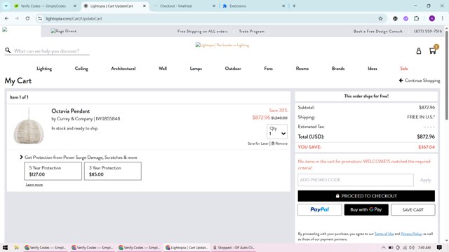 Lightopia checkout page showing Lightopia coupon code box | Screenshot taken by SimplyCodes community member on Aug 31, 2025