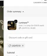LIGHTS10 coupon verification screenshot