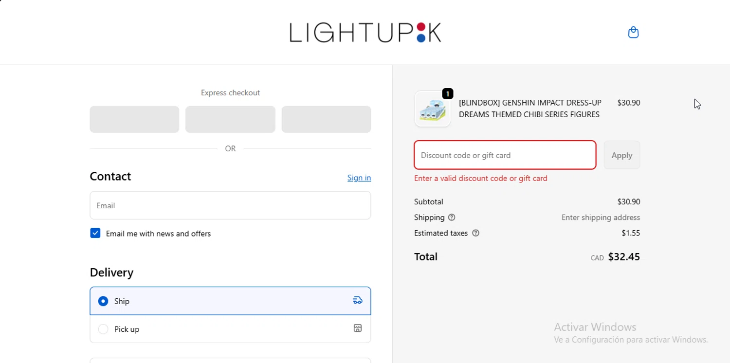 LightUpK discount code screenshot showing code NDLESS applied at LightUpK checkout page. Uploaded by SimplyCodes community member RebateSpotter2821 on Dec 5, 2025