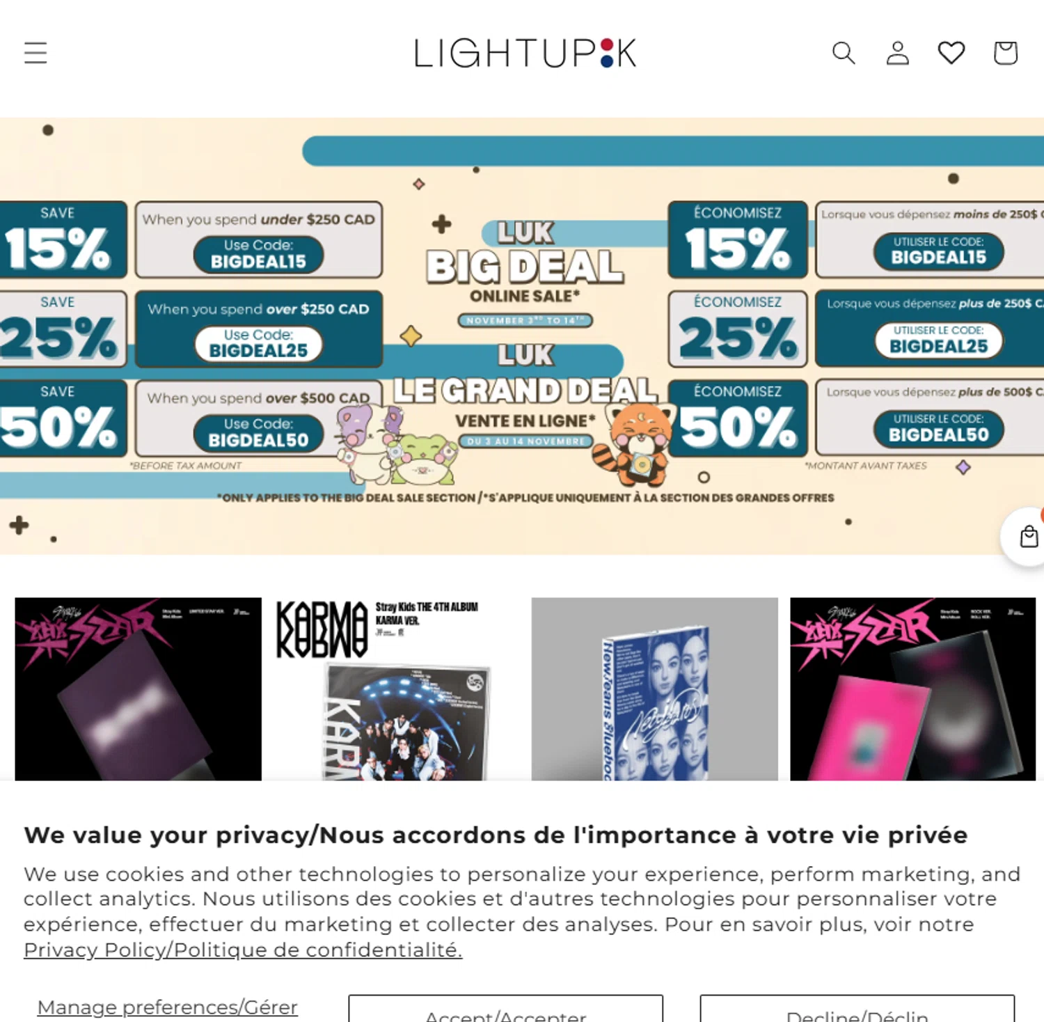 LightUpK discount code screenshot showing code BIGDEAL15 applied at LightUpK checkout page. Uploaded by SimplyCodes community member yolimararteaga1 on Nov 15, 2025
