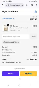 Sonnamaker20 coupon verification screenshot
