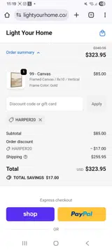 Harper20 coupon verification screenshot