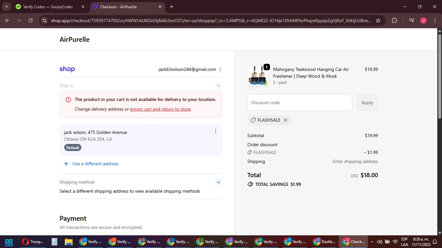Like My Choice checkout page showing Like My Choice discount code box | Screenshot taken by SimplyCodes community member on Nov 11, 2025