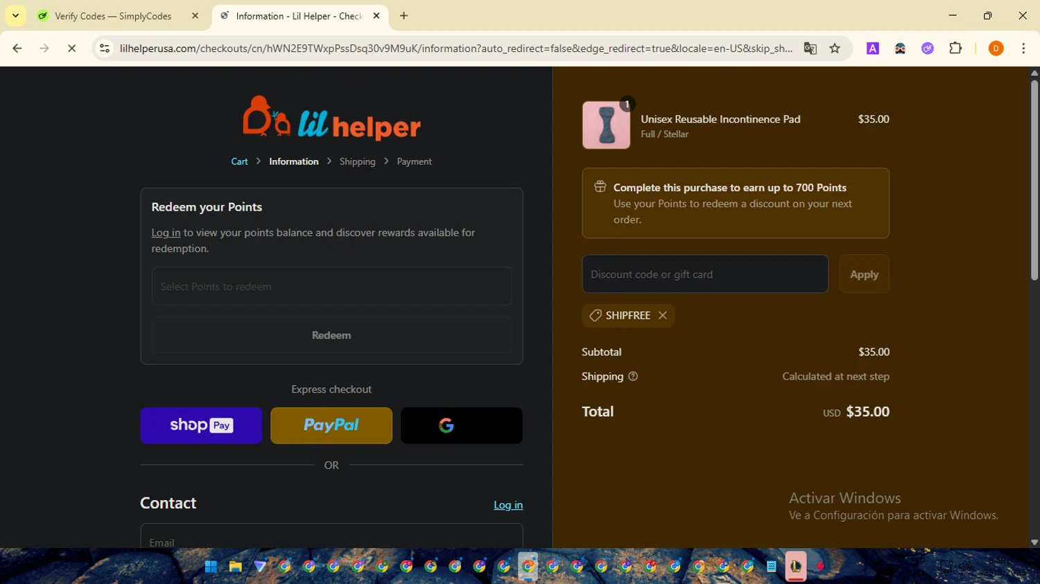 Lil Helper USA promo code screenshot showing code SHIPFREE applied at Lil Helper USA checkout page. Uploaded by SimplyCodes community member SavingsMaverick3203 on Aug 26, 2025