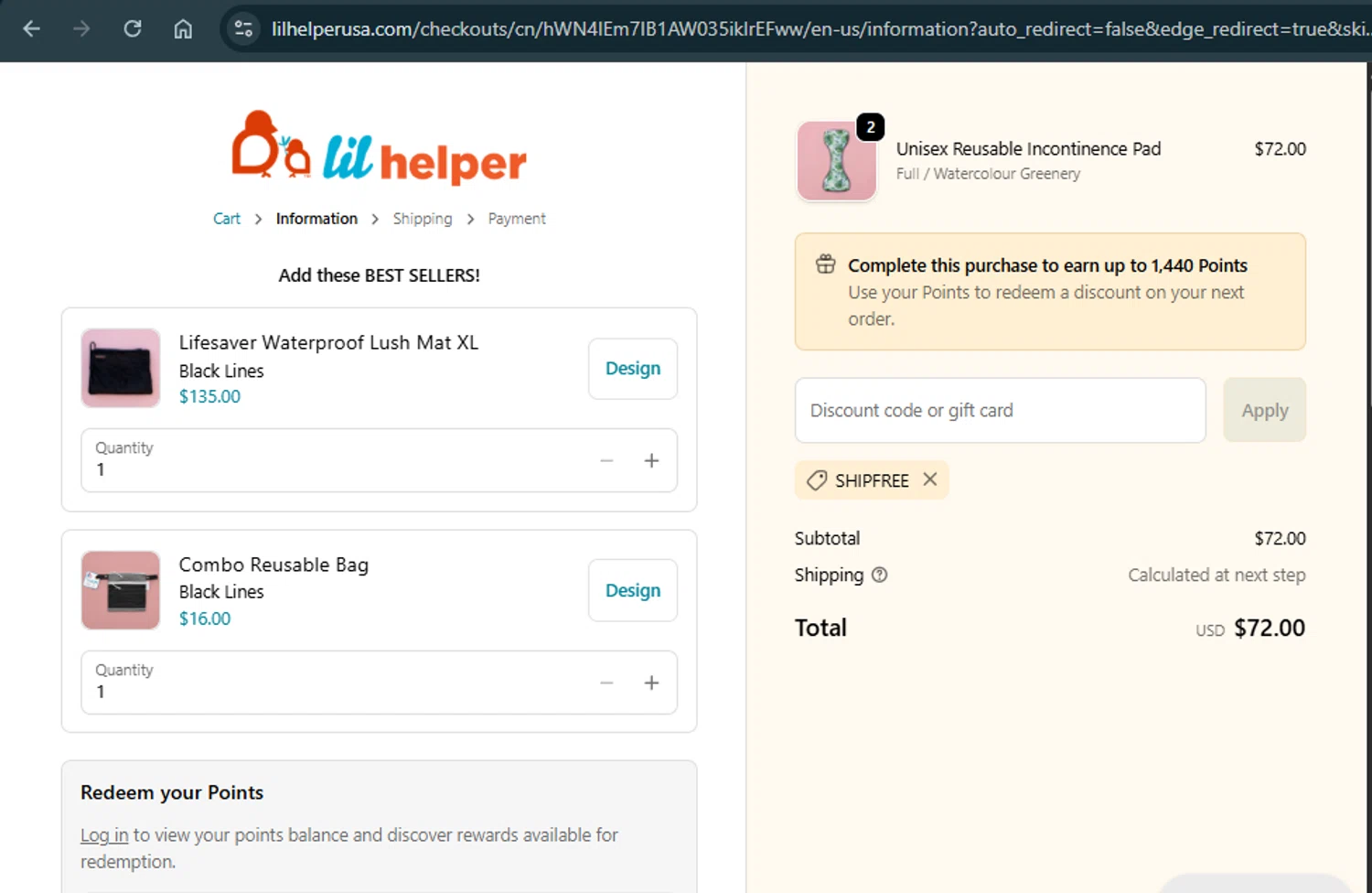 Lil Helper USA promo code screenshot showing code SHIPFREE applied at Lil Helper USA checkout page. Uploaded by SimplyCodes community member xAngel on Oct 19, 2025