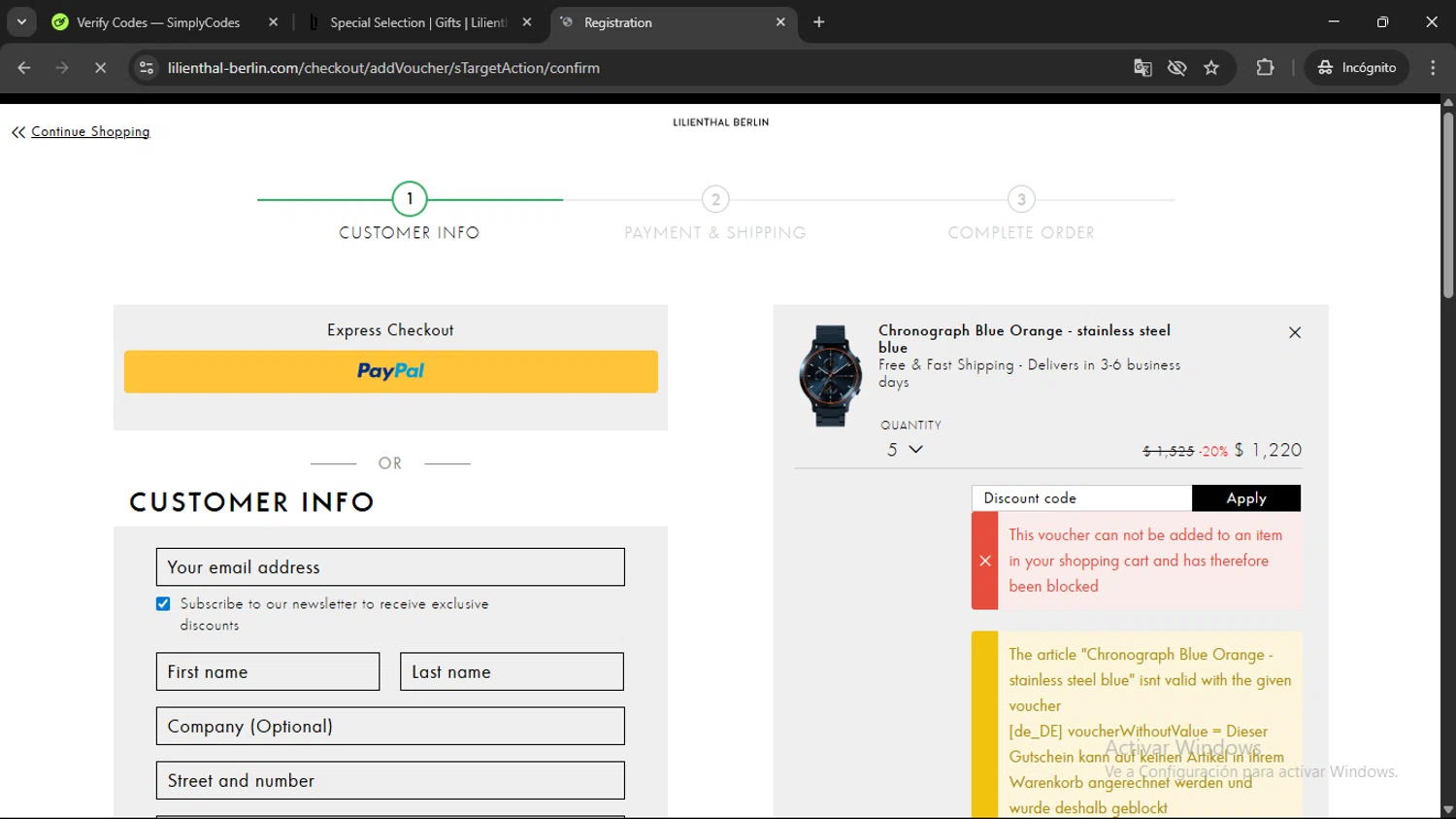 Lilienthal Berlin checkout page showing Lilienthal Berlin discount code box | Screenshot taken by SimplyCodes community member on Jul 27, 2025