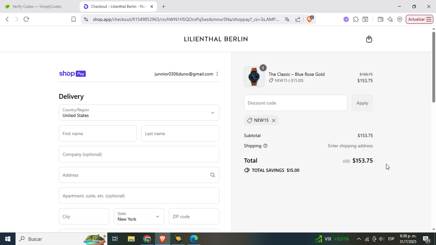 Lilienthal Berlin checkout page showing Lilienthal Berlin discount code box | Screenshot taken by SimplyCodes community member on Jul 31, 2025