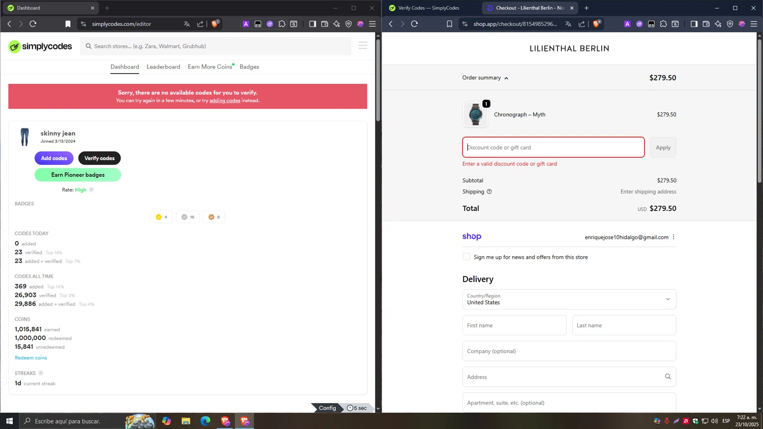 Lilienthal Berlin discount code screenshot showing code fall10 applied at Lilienthal Berlin checkout page. Uploaded by SimplyCodes community member Carlos54 on Oct 23, 2025