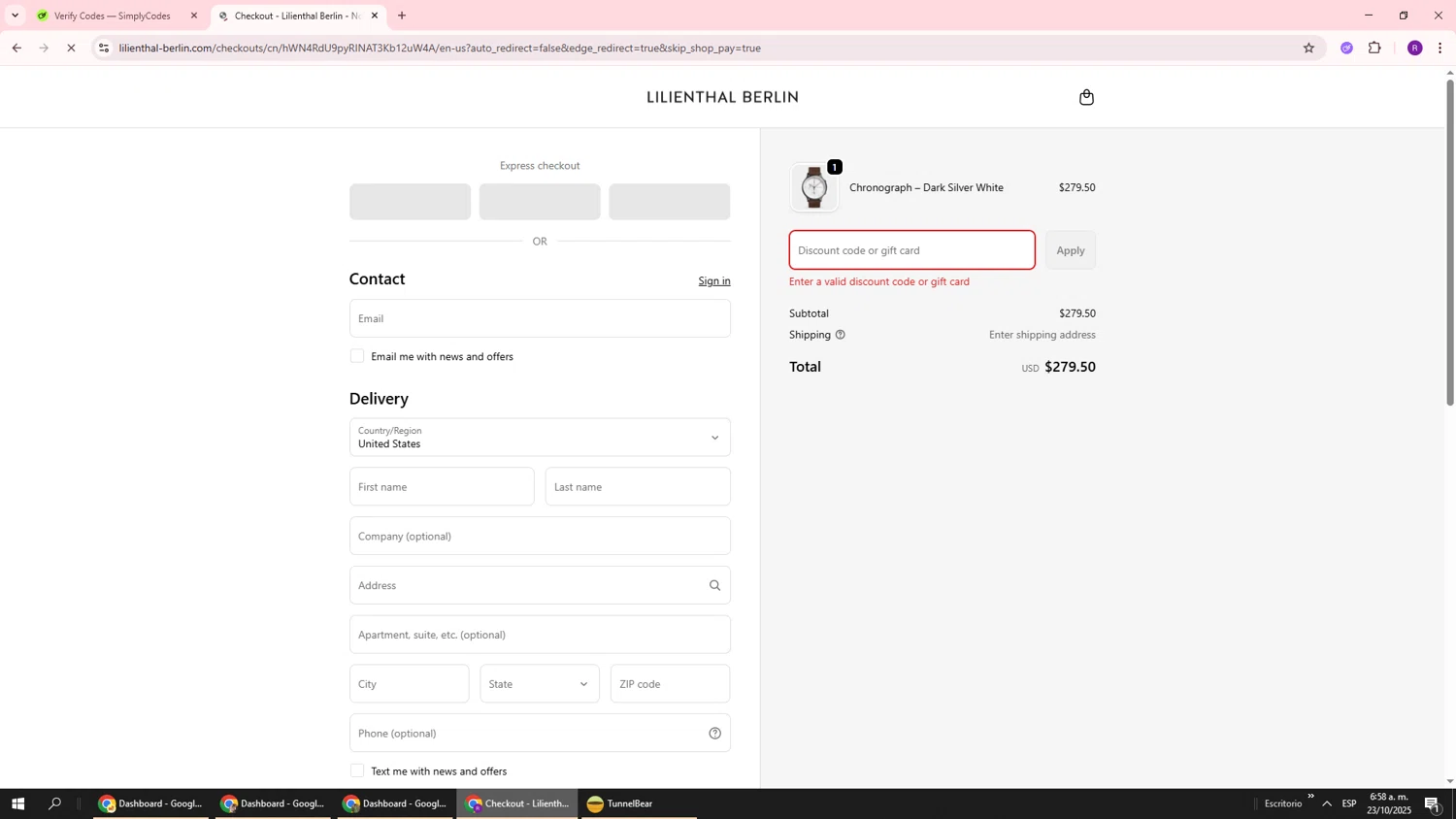 Lilienthal Berlin discount code screenshot showing code fall10 applied at Lilienthal Berlin checkout page. Uploaded by SimplyCodes community member ukemochi on Oct 23, 2025
