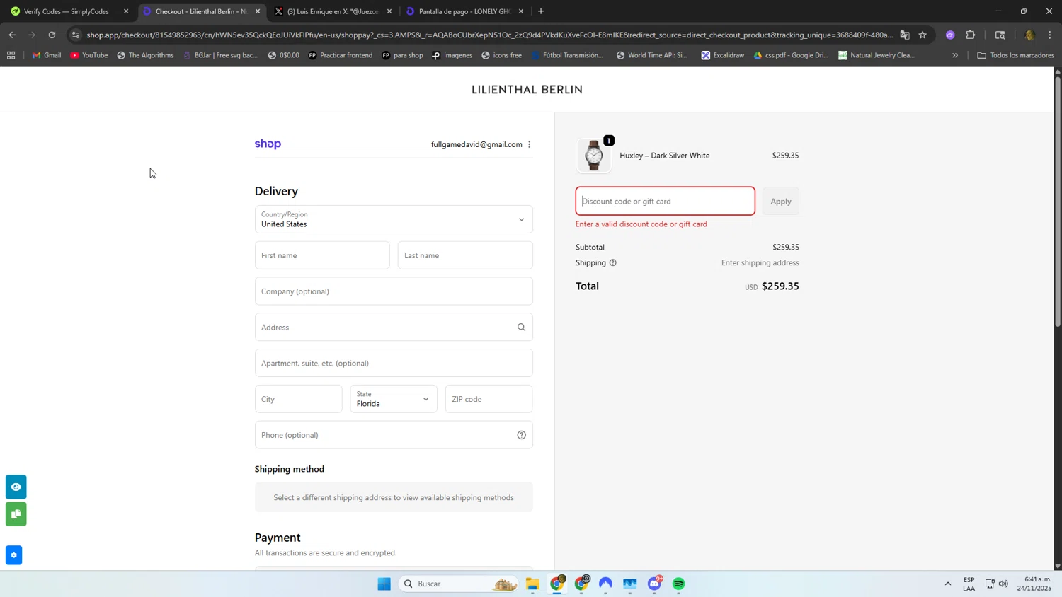 Lilienthal Berlin discount code screenshot showing code Blue10 applied at Lilienthal Berlin checkout page. Uploaded by SimplyCodes community member DonPollito on Nov 24, 2025