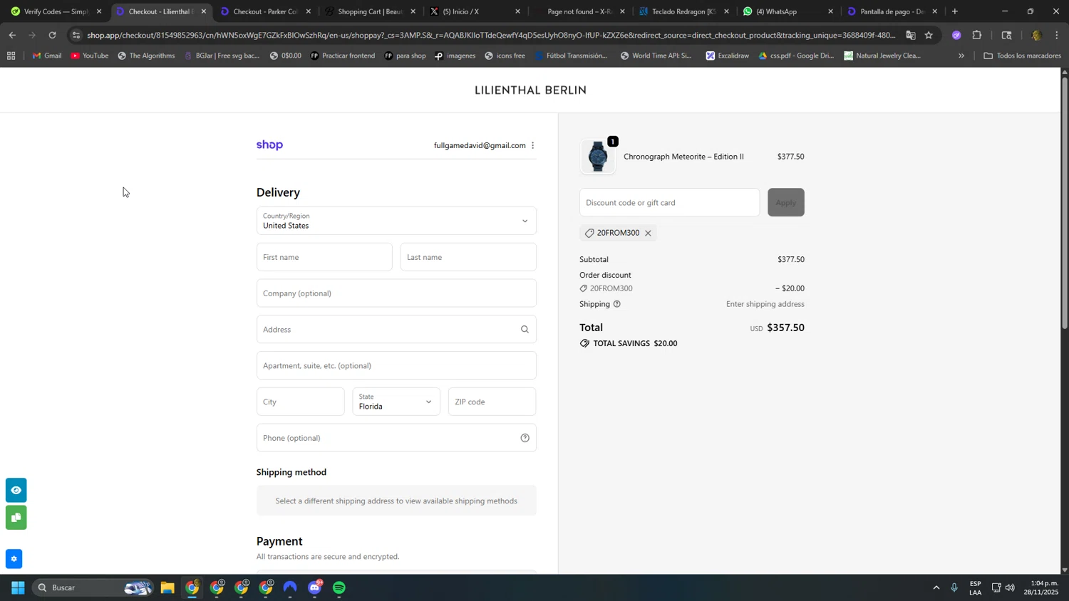 Lilienthal Berlin checkout page showing Lilienthal Berlin discount code box | Screenshot taken by SimplyCodes community member on Nov 28, 2025
