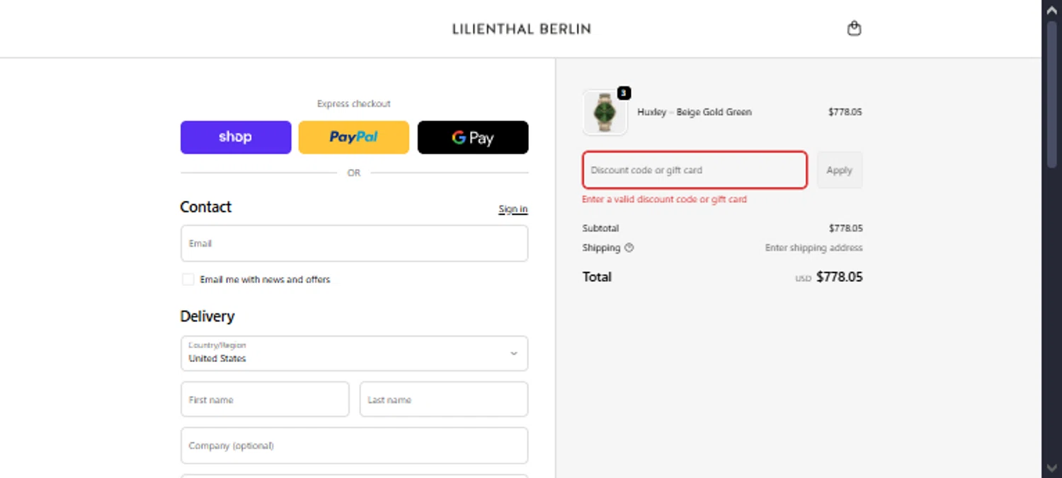 Lilienthal Berlin discount code screenshot showing code 20FROM300 applied at Lilienthal Berlin checkout page. Uploaded by SimplyCodes community member TraxoGamer on Dec 27, 2025