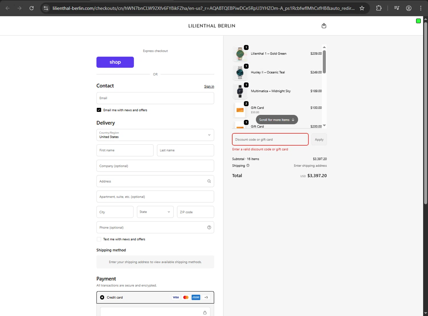 Lilienthal Berlin discount code screenshot showing code NYE20 applied at Lilienthal Berlin checkout page. Uploaded by SimplyCodes community member kaiser2 on Jan 14, 2026
