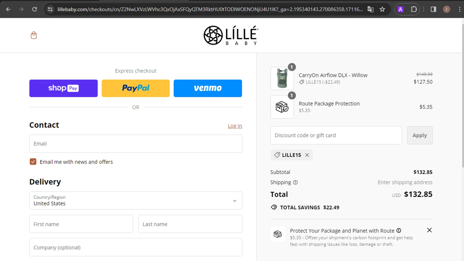 where to use Lillebaby promo code box