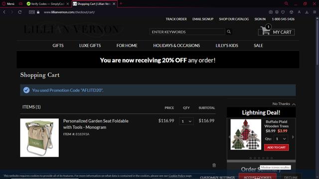 Lillian Vernon checkout page showing Lillian Vernon coupon code box | Screenshot taken by SimplyCodes community member on Dec 13, 2024