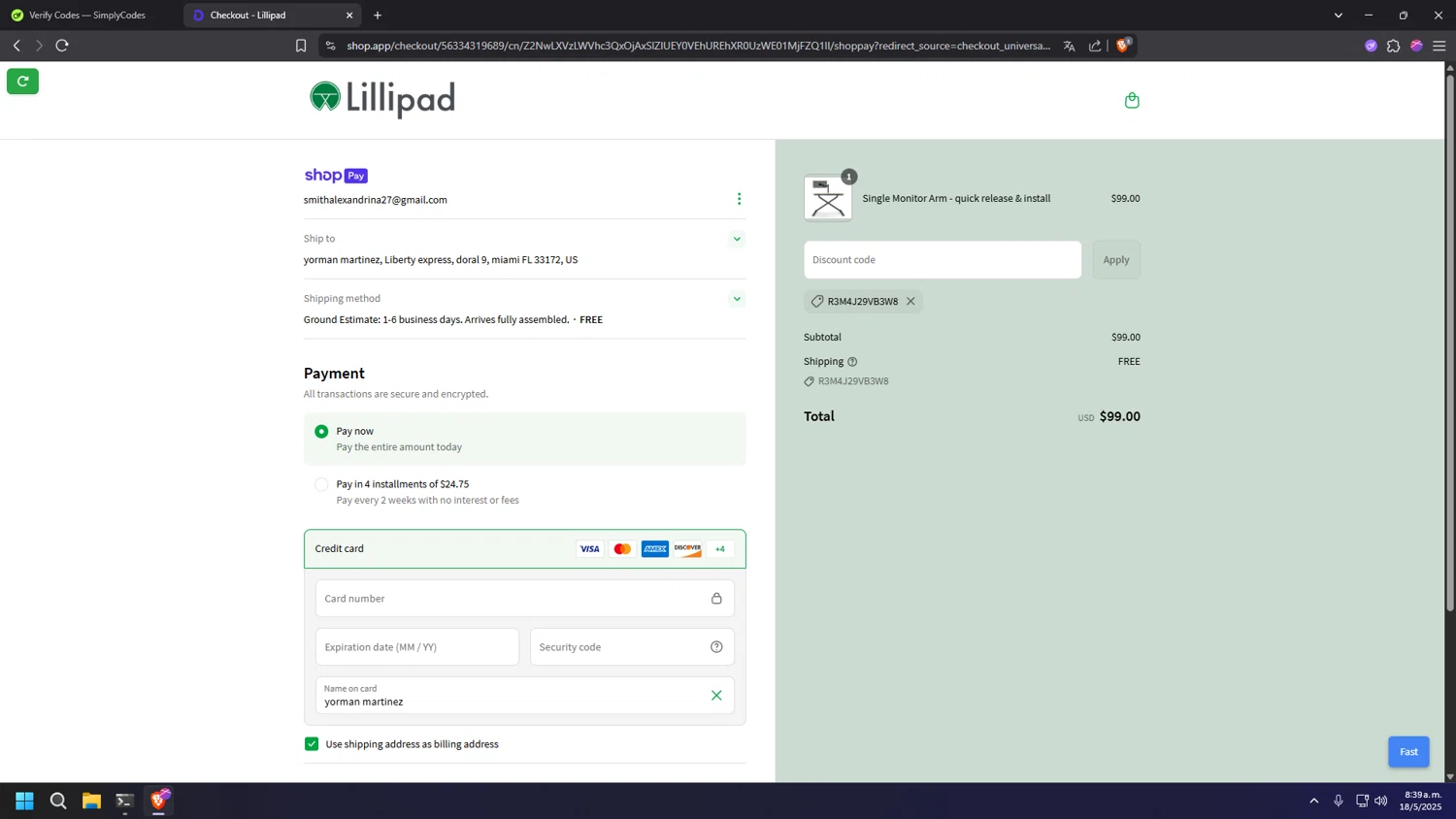 Lillipad Workstations promo code screenshot showing code R3M4J29VB3W8 applied at Lillipad Workstations checkout page. Uploaded by SimplyCodes community member HUMANIZER on May 18, 2025