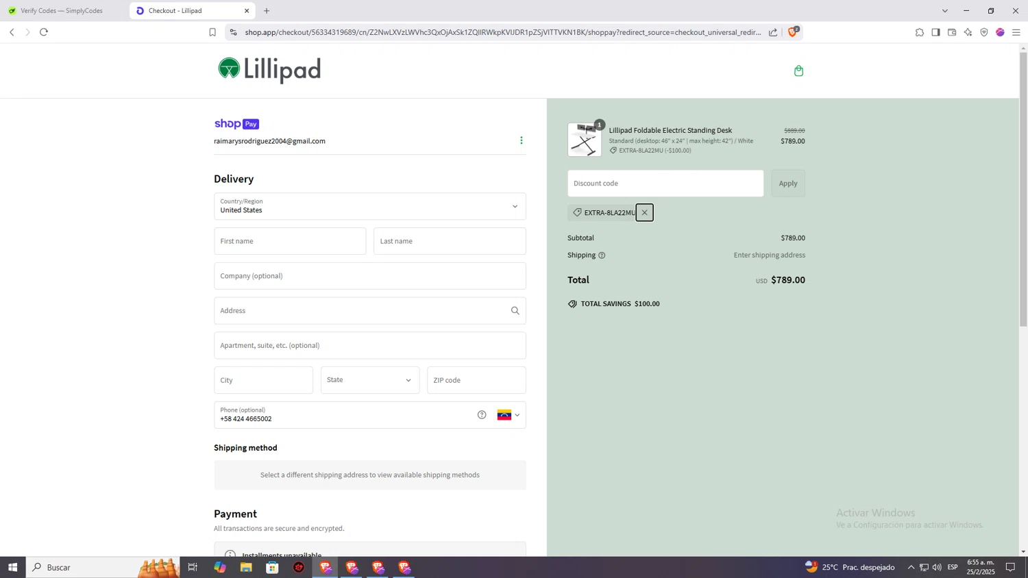 Lillipad Workstations promo code screenshot showing code EXTRA-8LA22MU applied at Lillipad Workstations checkout page. Uploaded by SimplyCodes community member Raiiii18 on Feb 25, 2025