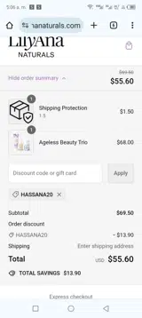 HASSANA20 coupon verification screenshot