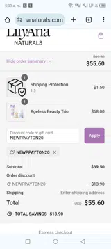 NEWPPAYTON20 coupon verification screenshot