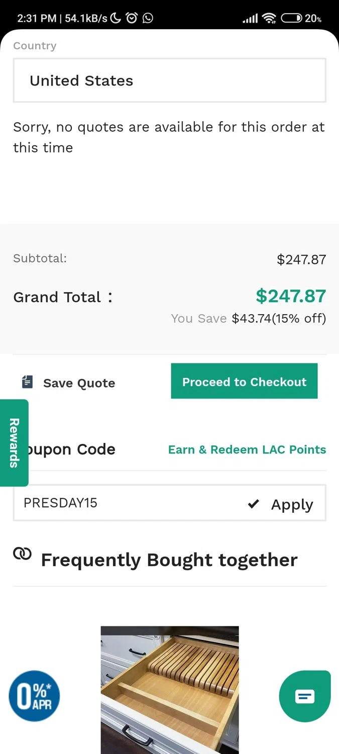 Lily Ann Cabinets checkout page showing Lily Ann Cabinets coupon code box | Screenshot taken by SimplyCodes community member on May 6, 2024