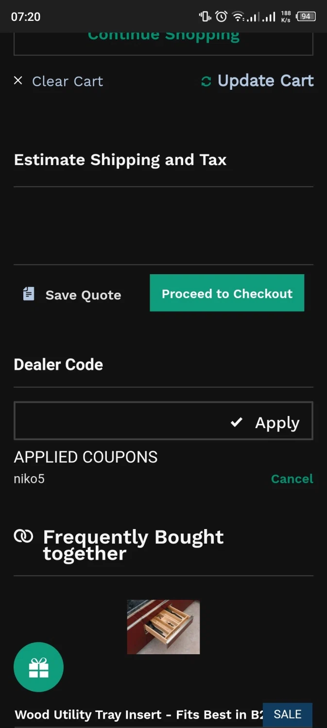 Lily Ann Cabinets checkout page showing Lily Ann Cabinets coupon code box | Screenshot taken by SimplyCodes community member on Jun 18, 2023