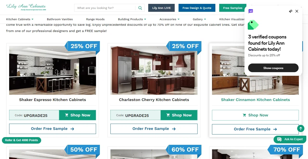 Lily Ann Cabinets checkout page showing Lily Ann Cabinets coupon code box | Screenshot taken by SimplyCodes community member on Aug 16, 2023