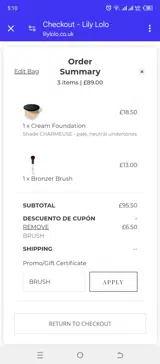 Lily Lolo coupon verification screenshot