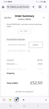 Lily Lolo coupon verification screenshot
