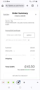 Lily Lolo coupon verification screenshot