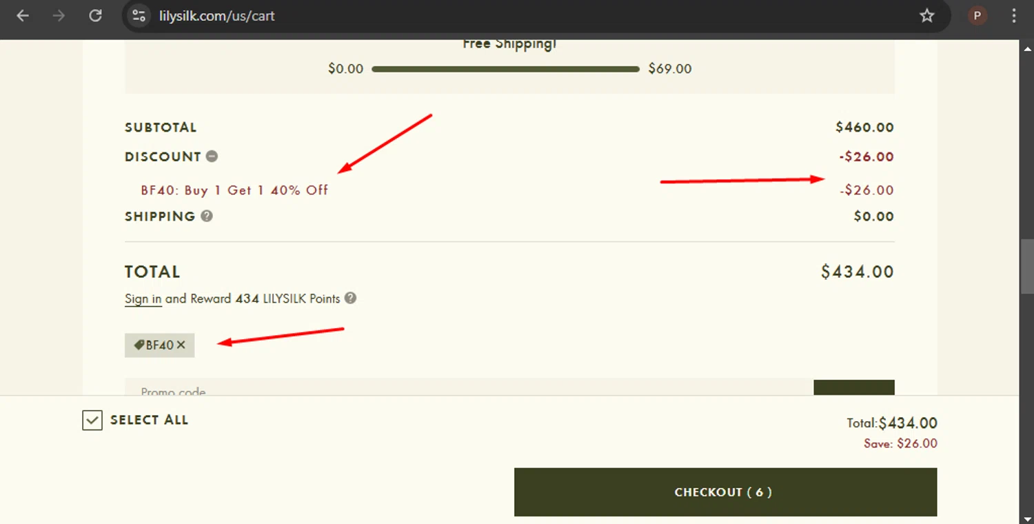 where to use LilySilk promo code box