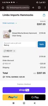Red-xy coupon verification screenshot