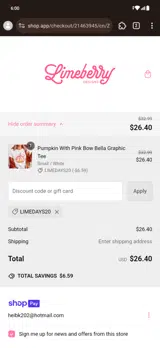 LIMEDAYS20 coupon verification screenshot