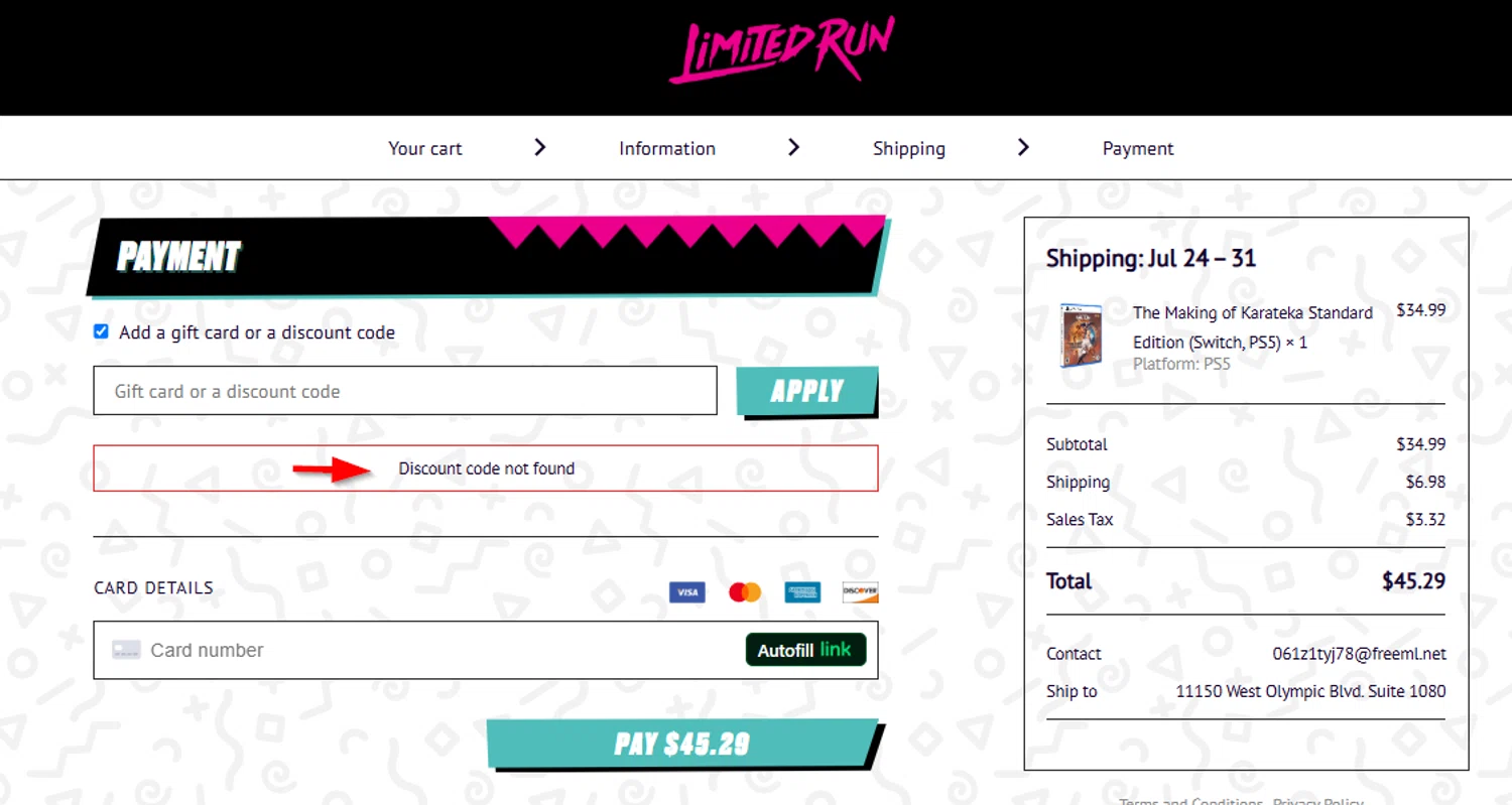 Limited Run Games discount code screenshot showing code 3-VREQ3Z applied at Limited Run Games checkout page. Uploaded by SimplyCodes community member SimplyCVerlie on Feb 26, 2025