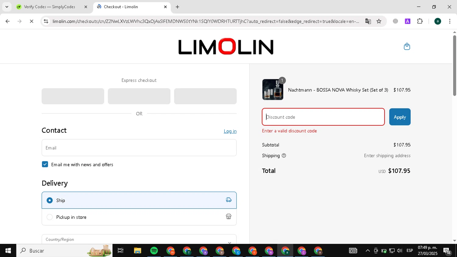 Limolin promo code screenshot showing code ABC5 applied at Limolin checkout page. Uploaded by SimplyCodes community member ShrewdSaver6443 on Mar 27, 2025