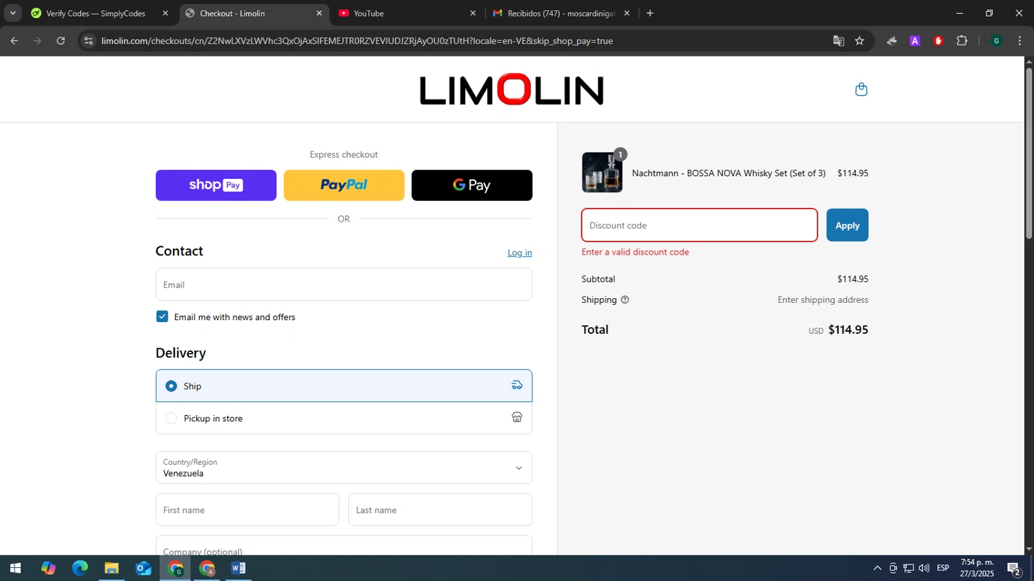 Limolin promo code screenshot showing code ABC5 applied at Limolin checkout page. Uploaded by SimplyCodes community member tonikros on Mar 27, 2025