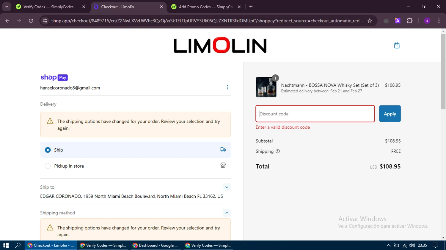 Limolin promo code screenshot showing code FEB25 applied at Limolin checkout page. Uploaded by SimplyCodes community member thethru on Feb 24, 2025